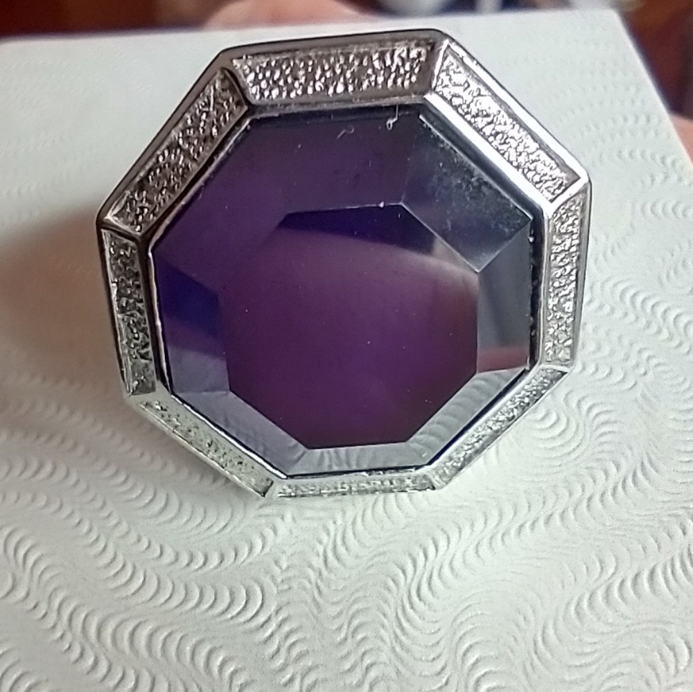 Stunning Chunky Miss Sixty Amethyst Ring Stainless Steel